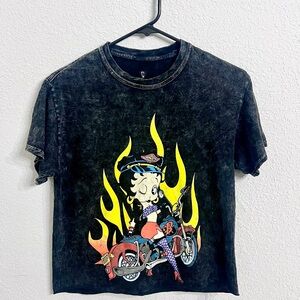 Betty Boop Motorcycle Babe Acid Wash T-shirt Size Small
